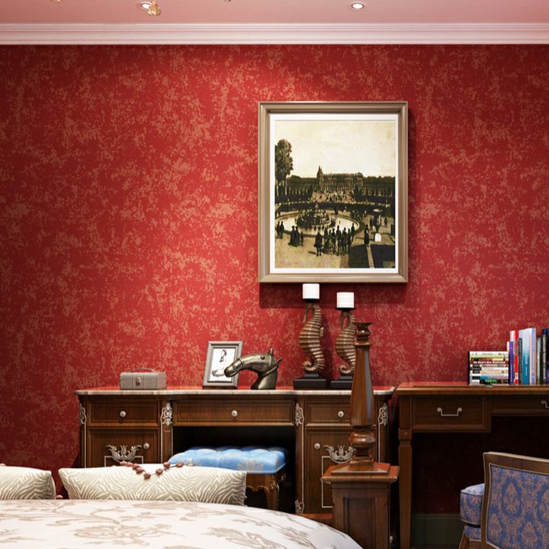 Simplicity Mottle Wallpaper Roll Non-Woven Waterproof Red Wall Covering for Bedroom