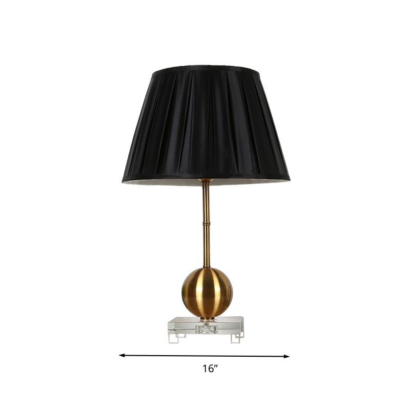 Lámpara de mesa negra de tela Lámpara de noche de campo con una sola luz en negro para dormitorio con base de cristal