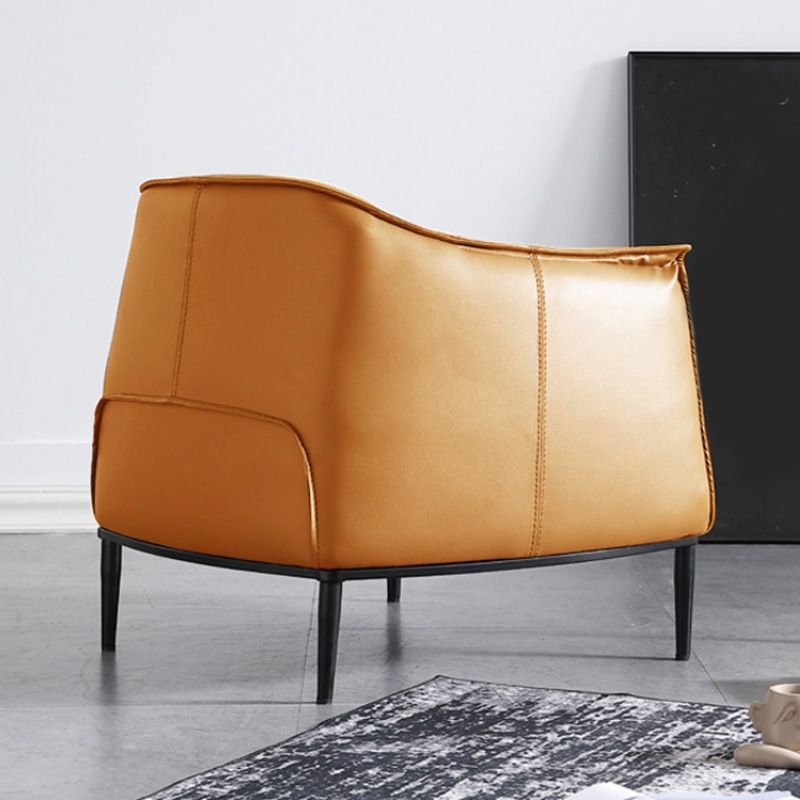 Solid Color Genuine Leather Arms Included with Black Legs Round Arms Barrel Chair