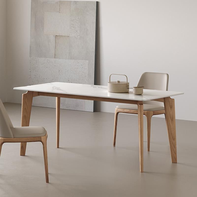 Medieval Rectangle Dining Table Sintered Stone Table with Wooden Legs