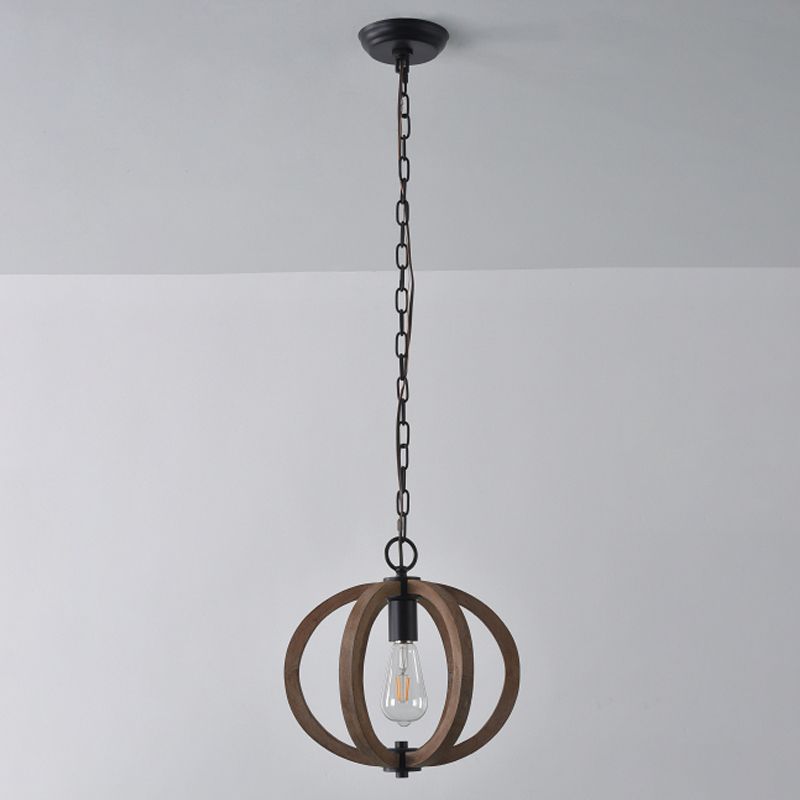 Lampe suspension à cage géométrique en bois traditionnel 1 tête de salon