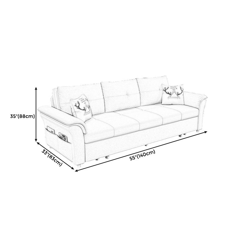 Square Arm Sofa with Loose Back Convertible Sleeper with Storage and Foldable