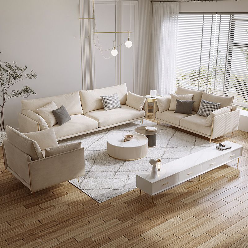 Contemporary Square Arm Settee Couch with Pillows in Beige for 1/2/3/4people