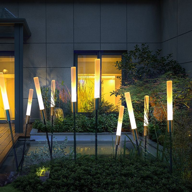 Tube Shaped Acrylic LED Stake Light Simplicity Black Landscape Lighting for Courtyard