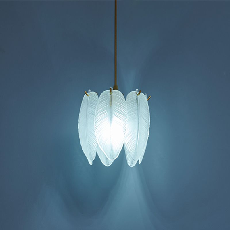 1-Licht-Feder-Trommelschattenhängelampe, zeitgenössisches Rippenglas hängendes Licht
