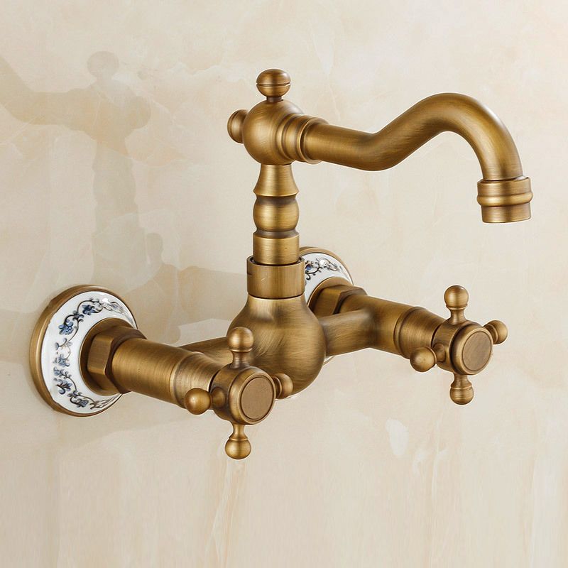 Vintage Tub Faucet Two Cross Handle Faucet Pure Copper Wall Mounted Faucet