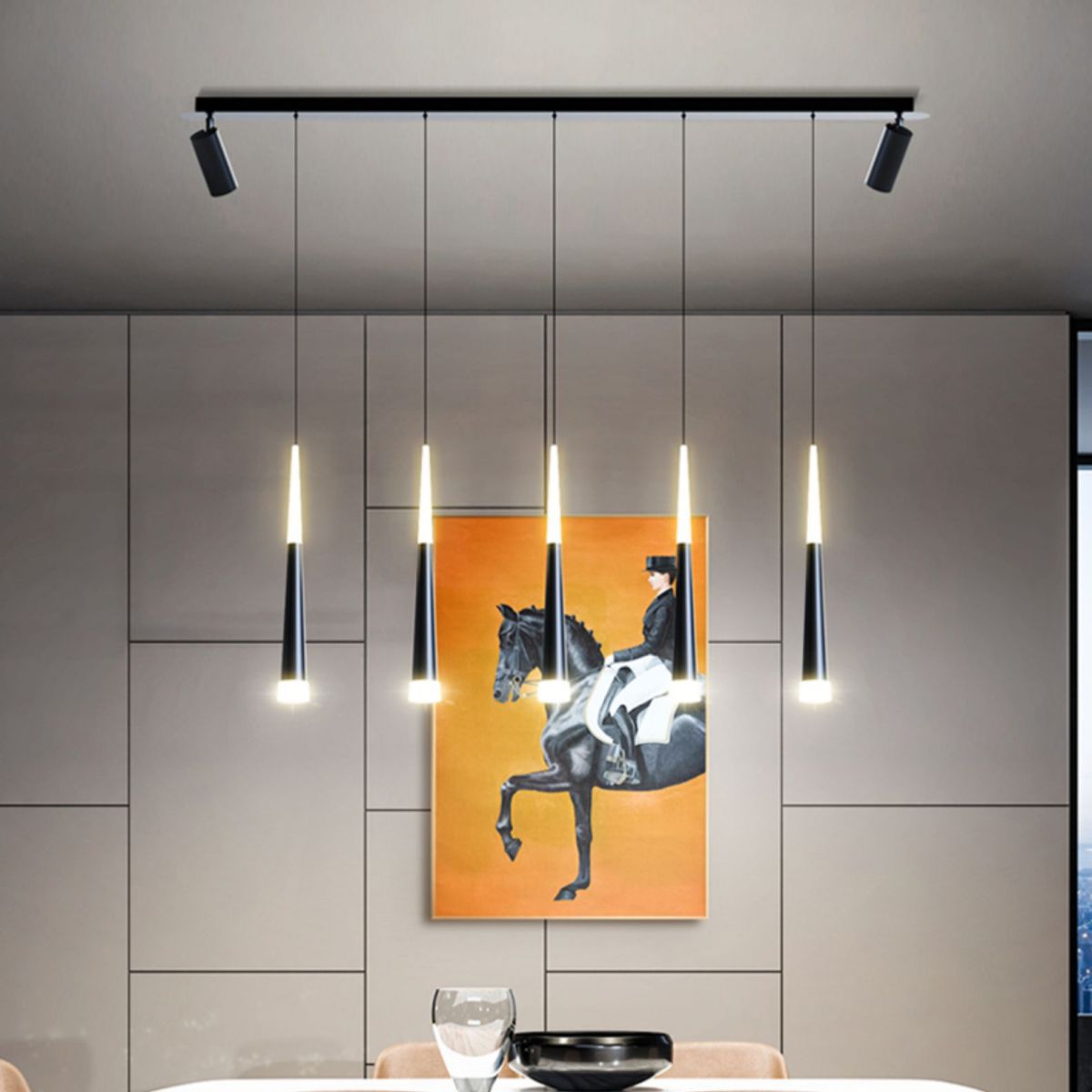 Torch-shaped LED Island Light with 360° Adjustable Spotlight Design Dining Room Lighting Fixture