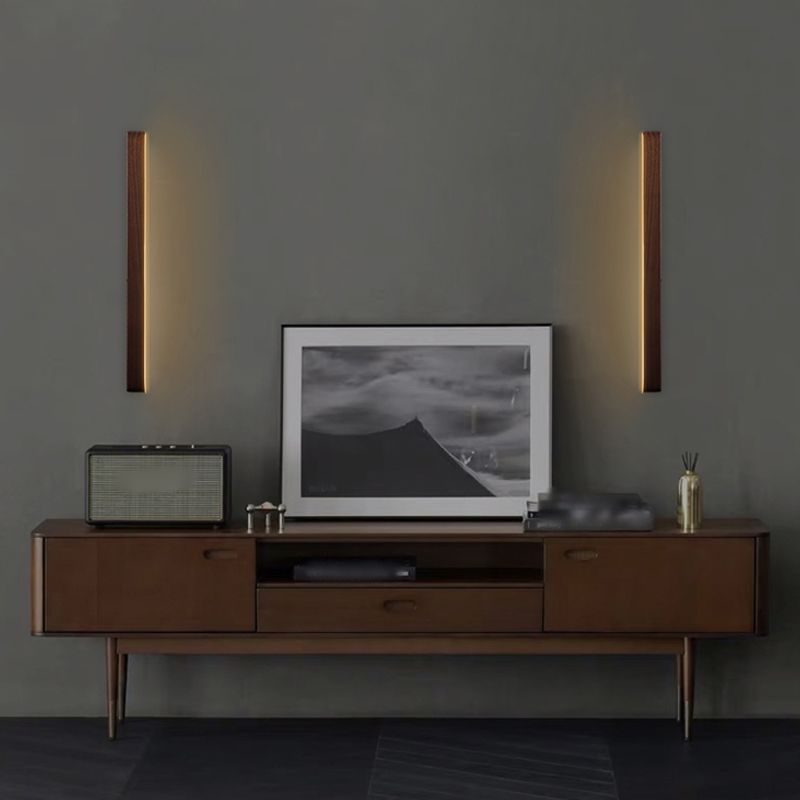 Linear Shade Wood Wall Sconce Modern Style Single Light Wall Mounted Light