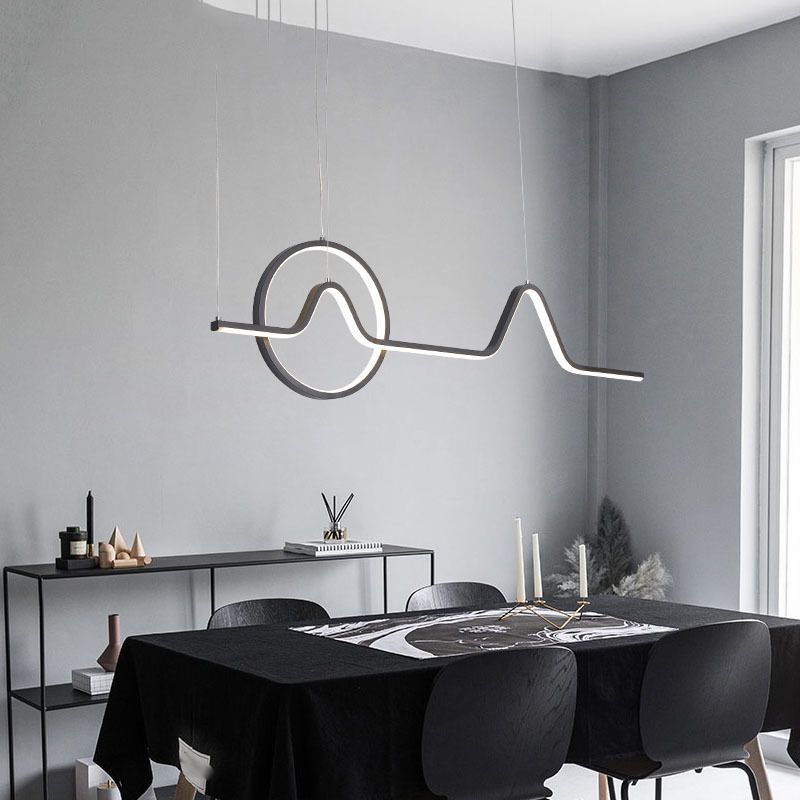 2 Lights Modern Style Island Pendants Metal Pendant Lights in Black for Dining Room