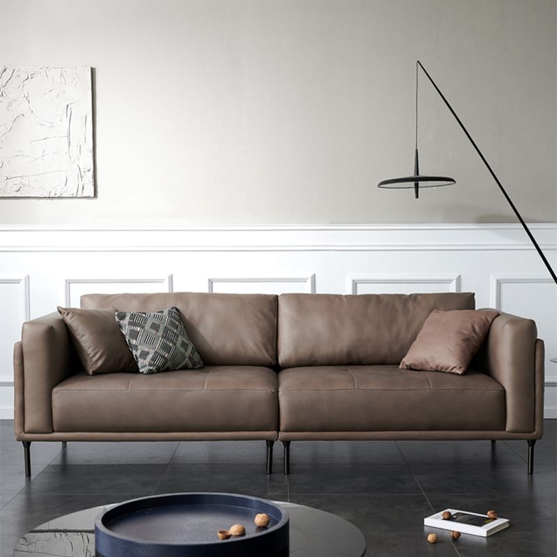 Modern Square Arms Sofa Wooden Pillows Back Settee for Living Room