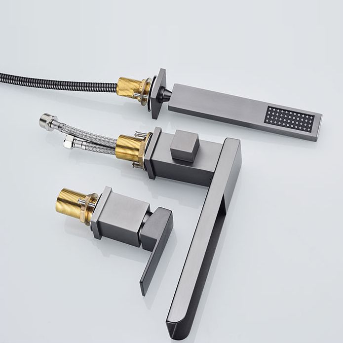 Modern Deck Mounted Copper Roman Tub Faucet Low Arc Tub Faucet Set