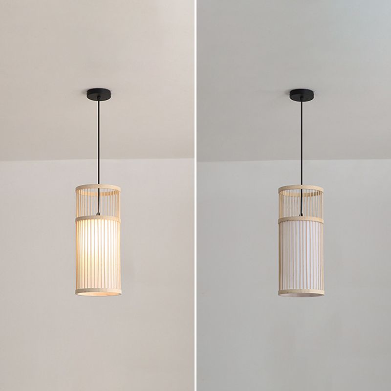 1-Light Bamboo Suspended Lighting Fixture Japanese Pendant Light Kit for Living Room