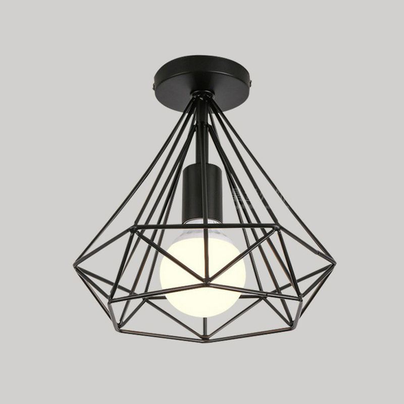 Single-Bulb Ceiling Fixture Vintage Iron Wire Geometric Flush Mount Lighting for Aisle