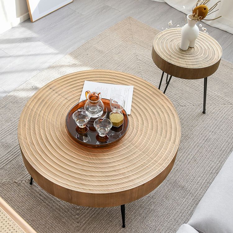 Round Sold Wooden Coffee Table with Black Base and Brone Top