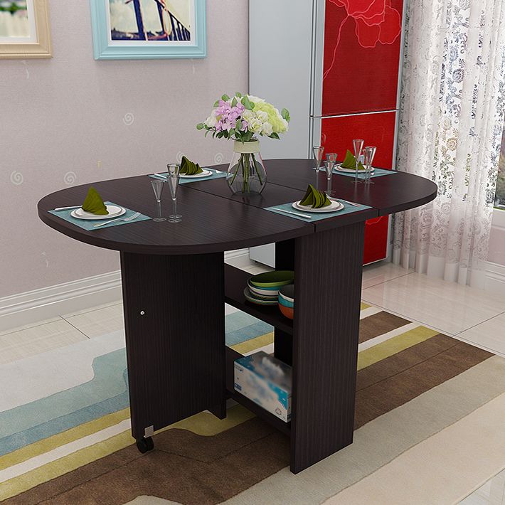 Solid Wood Mid-Century Modern Table Oval Solid Wood Top Table with Drop Leaf