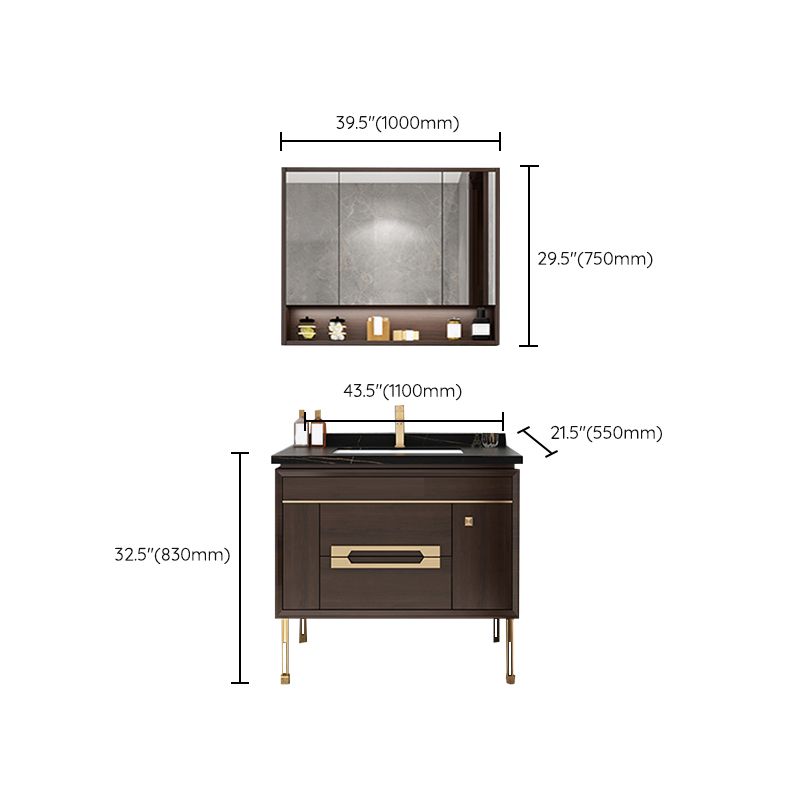 Freestanding Vanity Mirror Rectangle Single Sink Wood Frame Vanity Set with Drawers