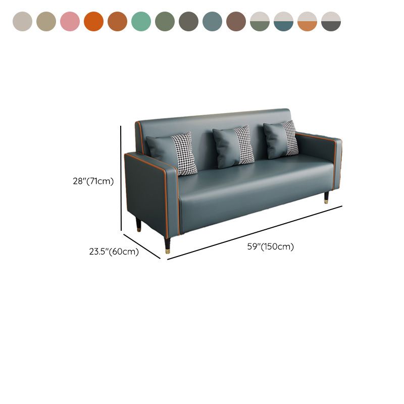 Sewn Pillow Back Sofa Contemporary Living Room Faux Leather Sofa