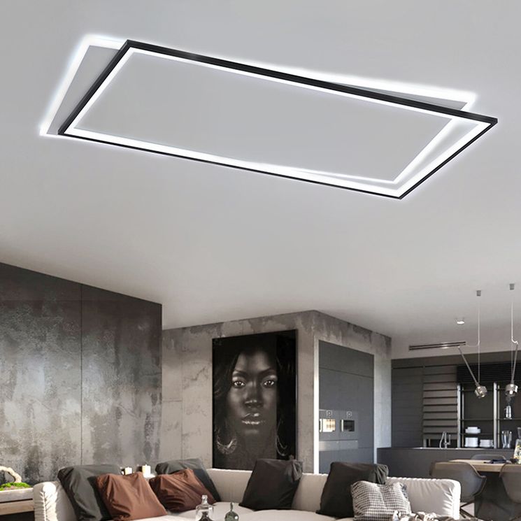 Plafonnier rectangulaire en métal, éclairage de plafond LED simple en noir et blanc