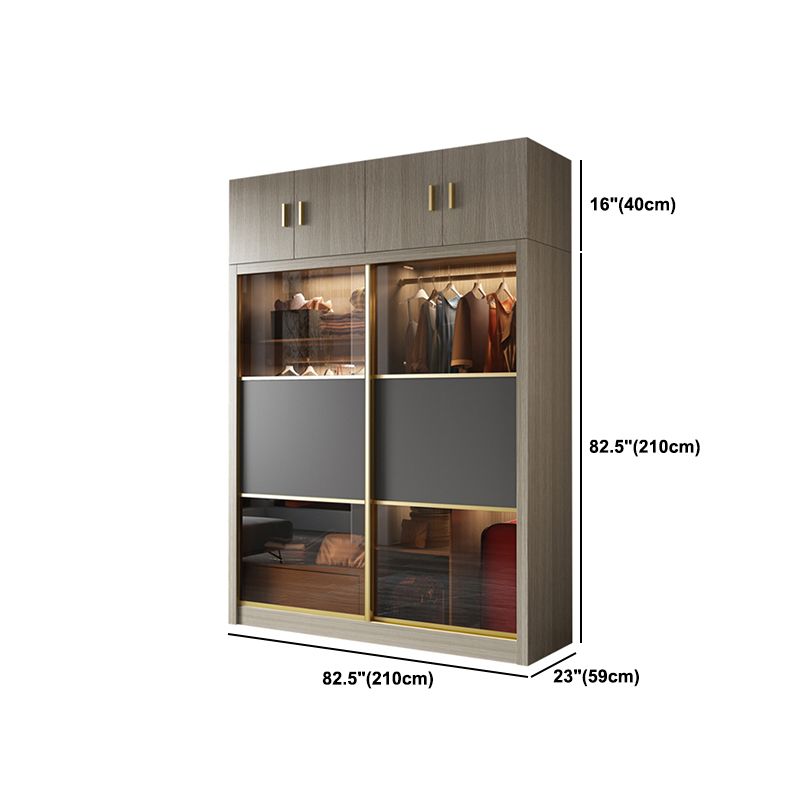Brown Glass Door Storage Cabinet Contemporary Sliding Door Wardrobe for Home