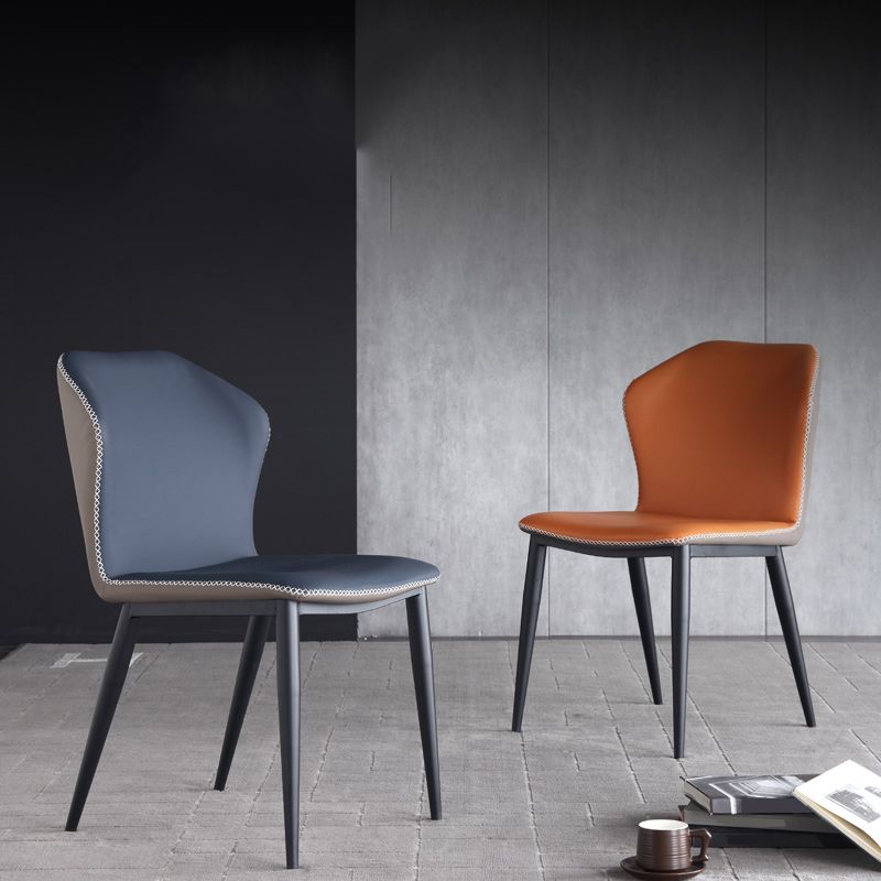 Industrial Upholstered Faux Leather Chair Wingback Side Chair with Metal Legs