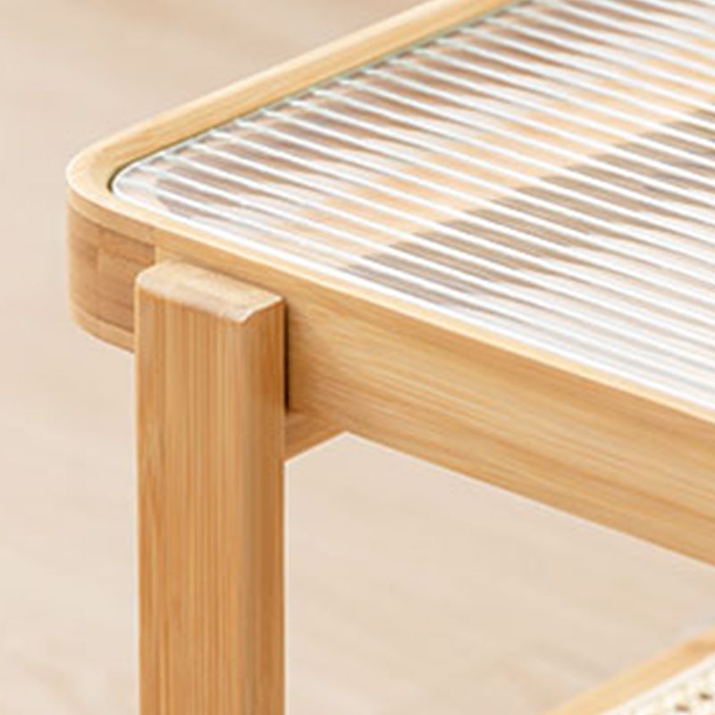 Minimalism Tropical Coffee Table Glass 4 Legs Storage Rectangular Coffee Cocktail Table