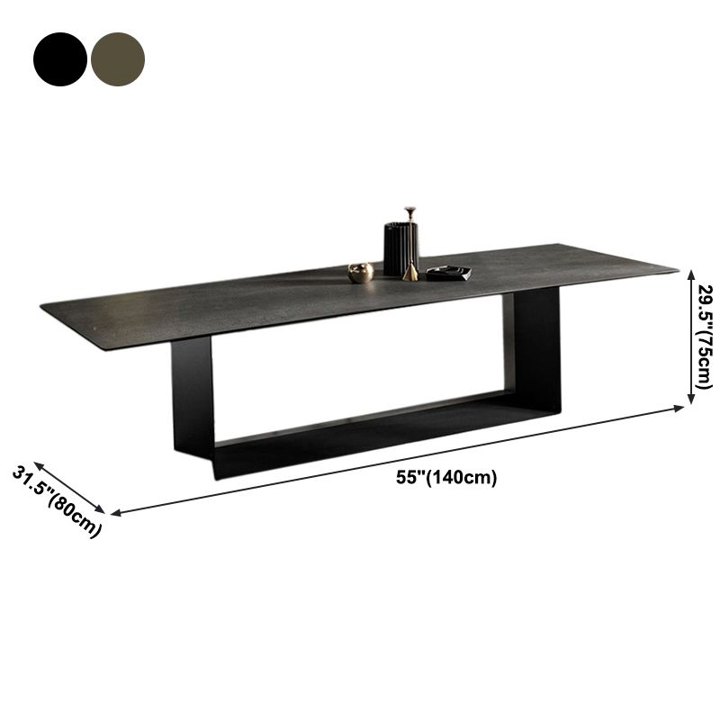 Metal Contemporary Rectangular Dining Table Sintered Stone Table with Trestle