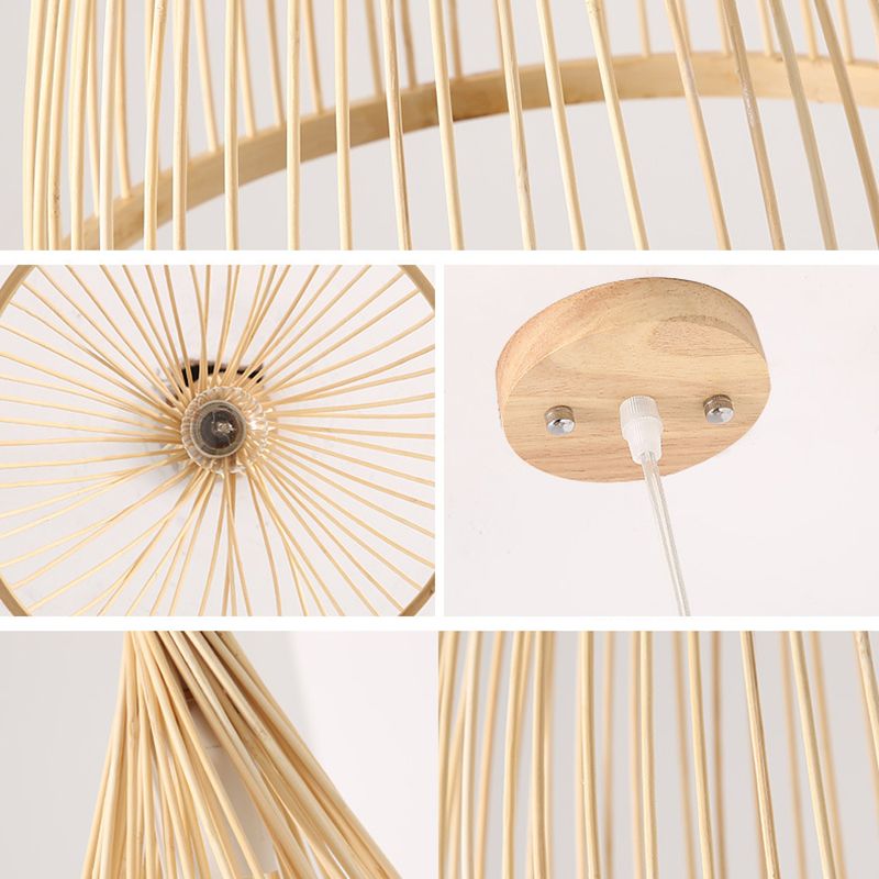Conical Pendant Light Fixture Chinese Minimalist Bamboo 1 Light Restaurant Suspension Pendant