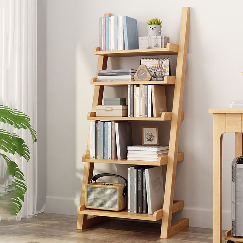 Modern Open Back Ladder Bookshelf Wooden Bookcase for Study Room