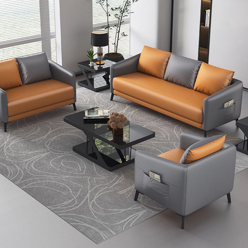 Mid-Century Modern 3-Seater Sofa Faux Leather Square Arm Sofa with Storage