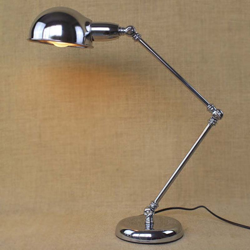 1 Éclairage de bureau à bras oscillant léger avec dôme en laiton industriel / lampe de lecture en métal chromé