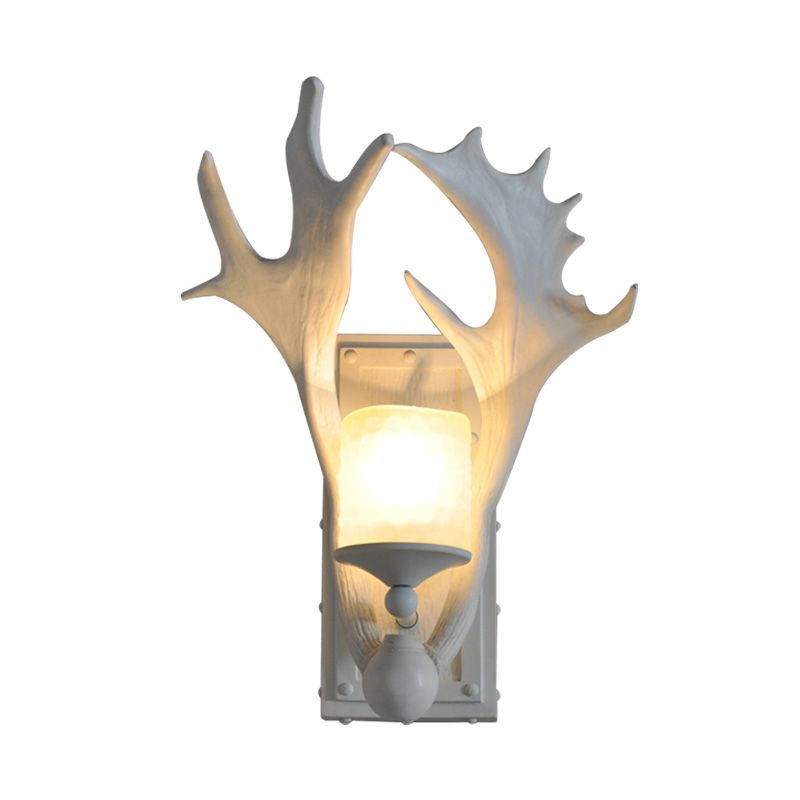 One Bulb Resin Wall Lighting Country White/Wood Elk Dining Room Sconce Light Fixture with Frosted Glass Shade