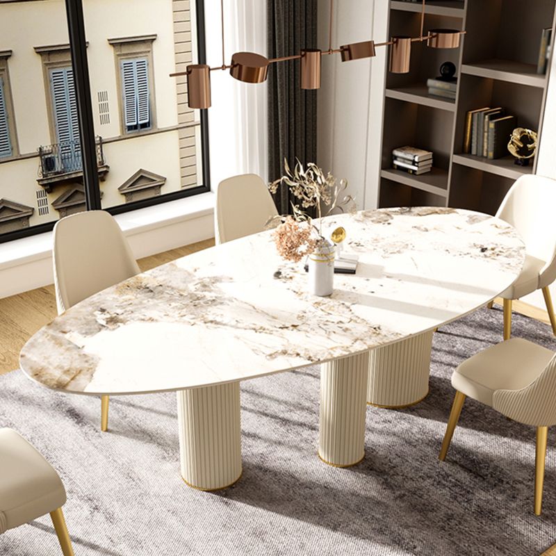 Metaal traditionele luxe ovale eettafel gesinterde stenen tafel met witte benen