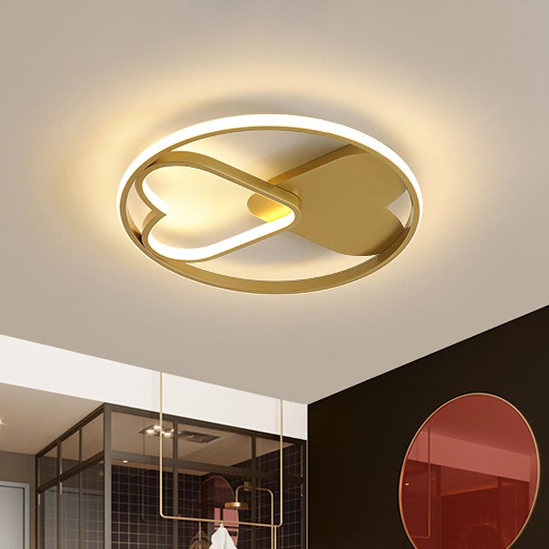 Loving Heart Acrylic Flush Mount Scandinavian LED Gold Ceiling Lighting in Warm/White Light
