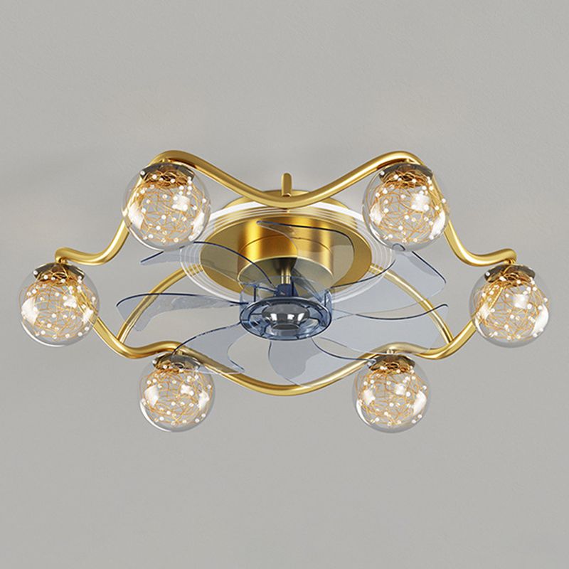 7-Blade Golden Fan with Light Modern Metal LED Ceiling Fan for Foyer