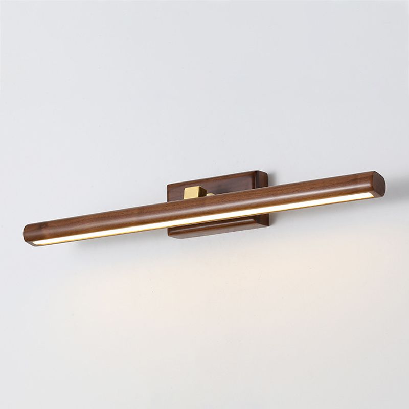 Wood Linear Shade Wall Sconce Modern 1-Light Mirror Wall Wall Lighting Fixtures in Brown