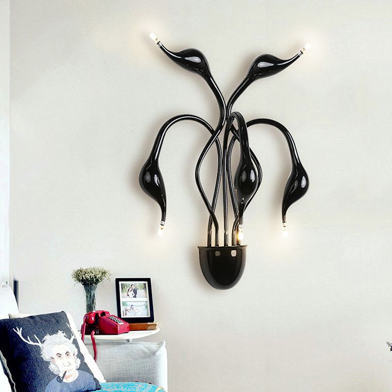 Metal Swan Wall Mount Leichte Nordik 3/5 Lichter Schwarz/weiß/weiße LED -Wandleuchten für Wohnzimmer