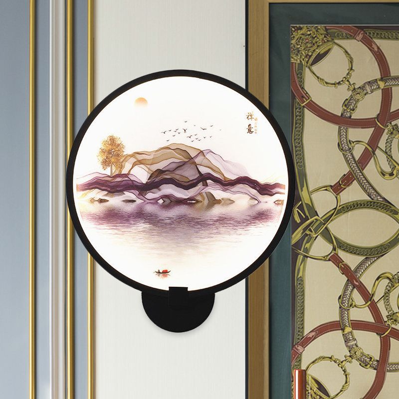 Brown/Purple Line Art Mural Lighting Asian Style Metallic LED Wall Sconce Light for Bedroom
