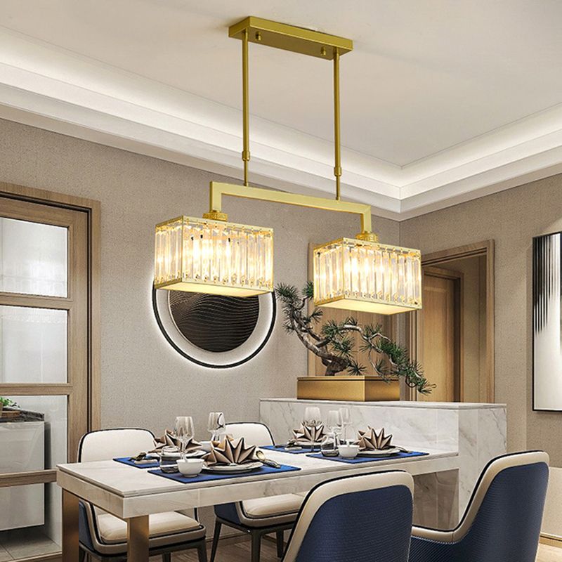 Irilla de iluminación de la isla de cocina de 2 luces contemporánea con sombra de cristal rectangular