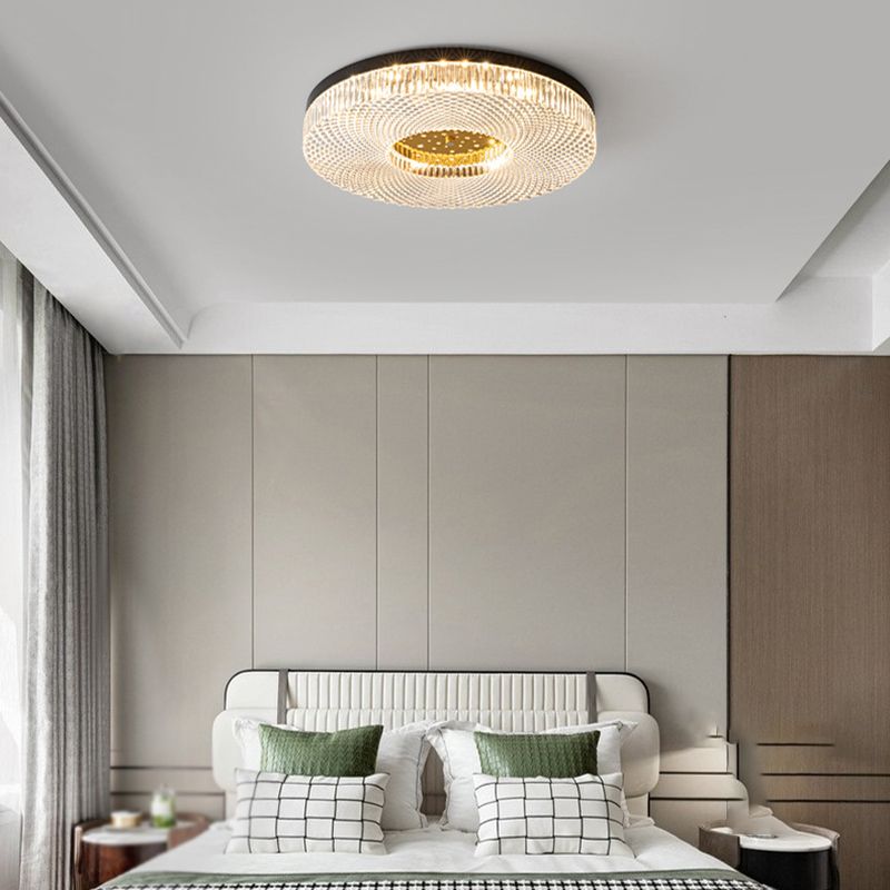 Modern Circular LED Flush Mount Lighting Golden / Black Ceiling Light for Bedroom