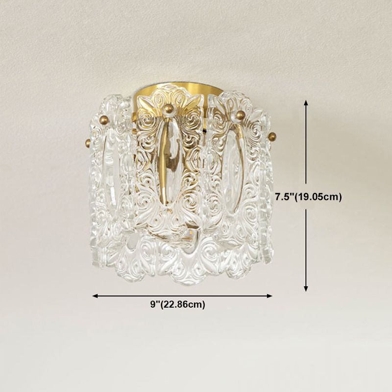 Gold Cylinder Ceiling Mounted Fixture Modern Style Glass Ceiling Light Fixture