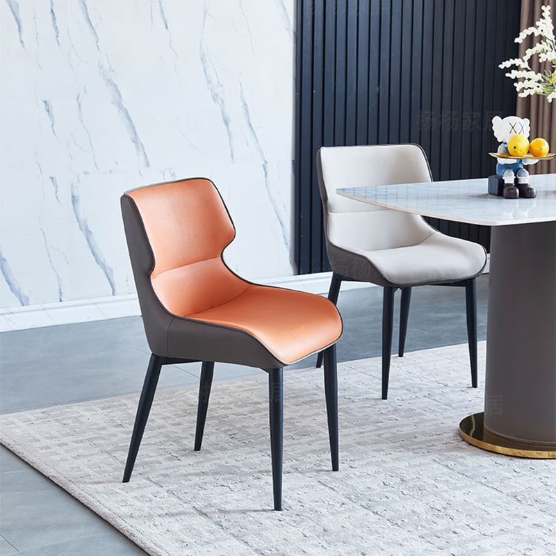 Silla de comedor tapizada de metal con respaldo industrial para interiores (juego de 2)