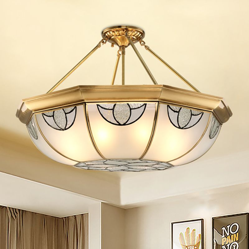 Luce semi -monte glassata a cupola Vintage 4 luci soggiorno semifulò in oro, 16 "/18" di larghezza