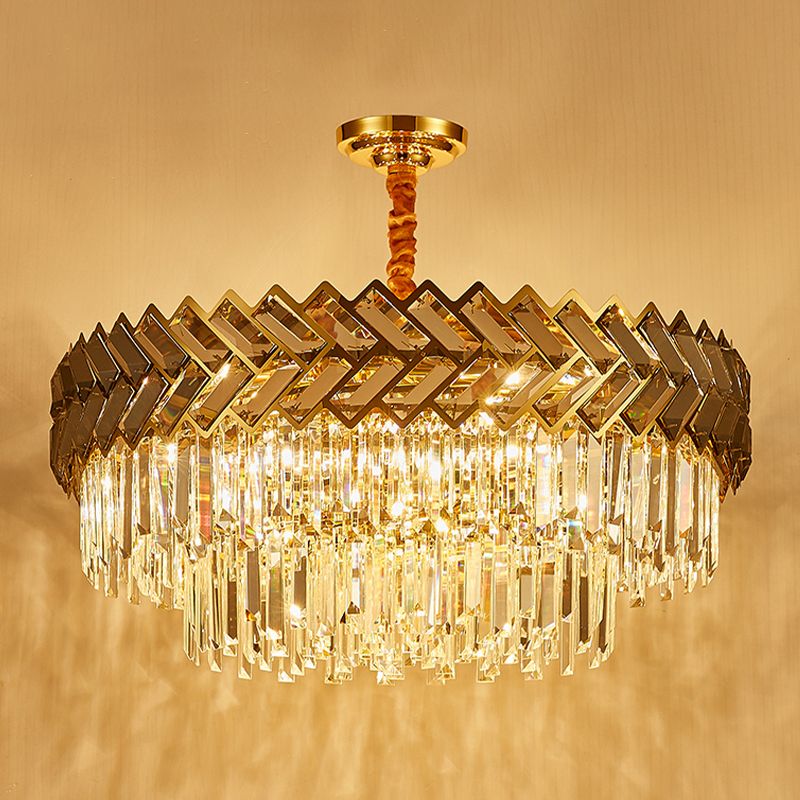 Contemporary Round Pendant Light Fixture Crystal Living Room Chandelier in Gold