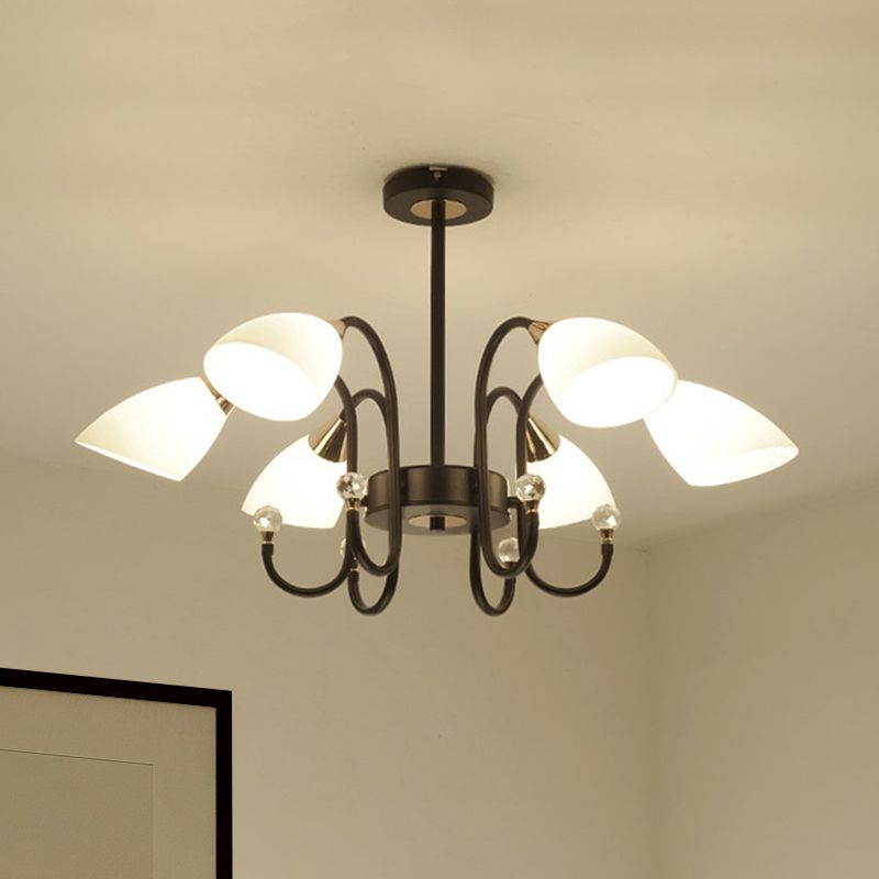 Luz de techo colgante de brazo de curva negro 6/8/10 cabezas de lámpara de lámpara de hierro negro con tono de vidrio ese cone
