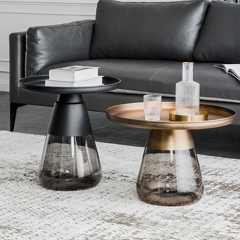 Contemporary Style Round Side End Table Glass Pedestal Leg Side Table