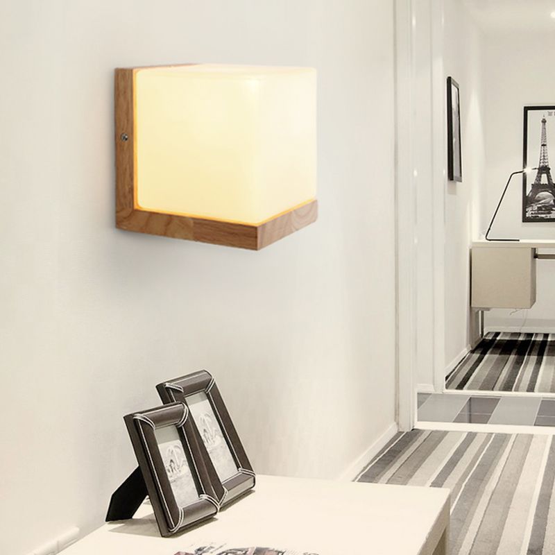 Contemporary Square Sconce Light White Glass 1 Bulb Living Room Wall Mounted Lighting