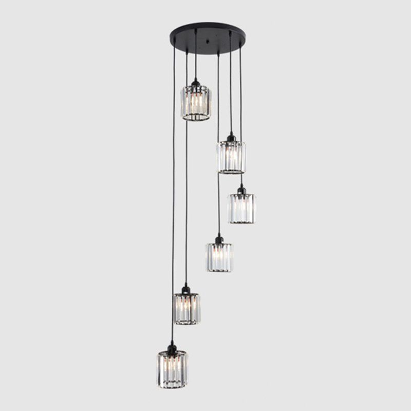 Geometric Prismatic Crystal Multi Ceiling Light Simplicity Black Suspension Lighting for Staircase