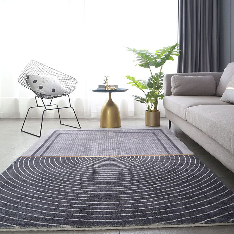 Modern Living Room Rug Blue Polyester Area Rug Geometric Pattern Non-Slip Backing Area Carpet
