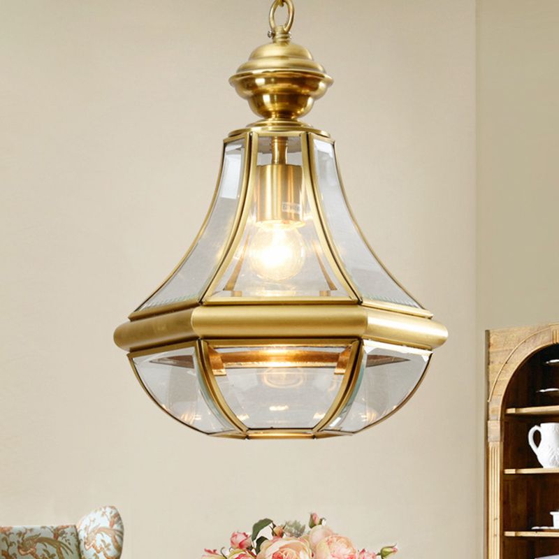 1-Light Hanging Light Minimalist Living Room Pendant Lamp with Pear Seeded/Clear Glass Shade in Polished Brass/Antique Brass