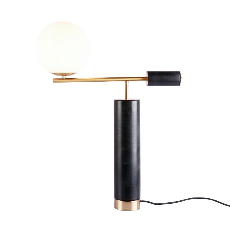 Lampada da comodino postmoderna singola in marmo da tavolo da soggiorno a cilindro con paralume in vetro color crema in nero